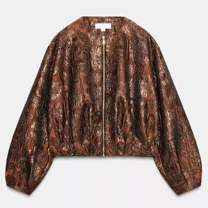Zara NWT Shiny Jacquard Bomber Jacket